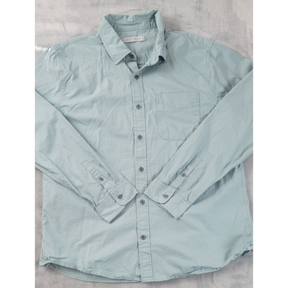 Outerknown Long Sleeve Button Up Shirt Mens LG Teal Front Pocket Organic Cotton - Picture 1 of 10